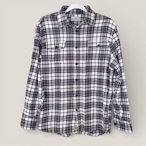 MEN’S JACHS 100% COTTON PLAID FLANNEL SHIRT SIZE M GREY CREAM BURGUNDY